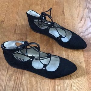 EUC zip up black flats